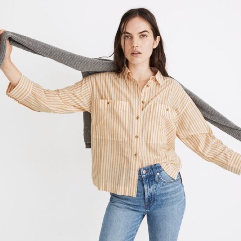 Madewell Yellow Stripe L/S Shirt Cotton Button Down Boxy Sz S